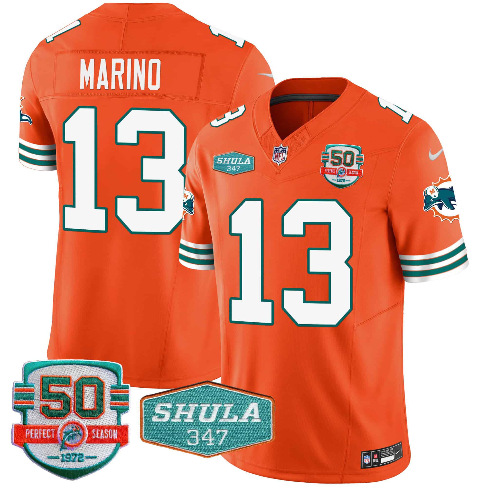 Men Miami Dolphins #13 Marino Orange 2024 Nike Throwback Shula 347 Patch Vapor NFL Jersey->indianapolis colts->NFL Jersey